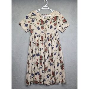 Partners Dress Womens M Beige Floral Cottagecore Boho‎ Gauzy Shift Midi Flowy